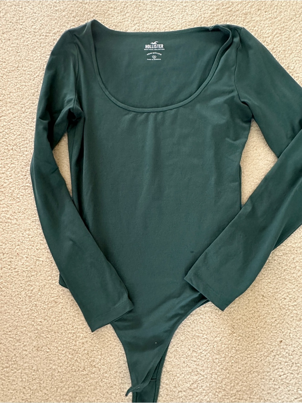 Hollister Women's Forest Green Scoop Neck Long-Sleeve Bodysuit